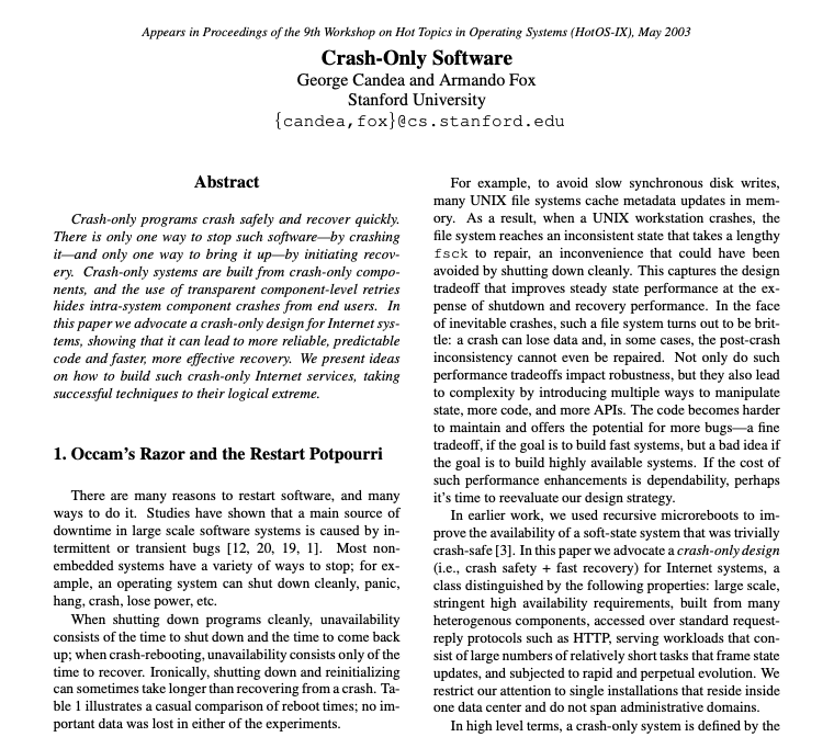 Crash-Only Software preview